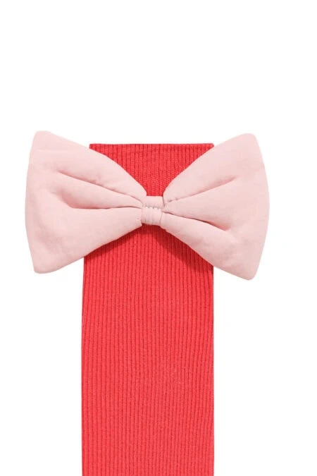 Red knee socks with pink bow for a girl