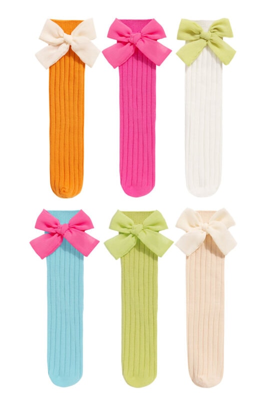 Collection of cotton knee socks for girls with bow Fig