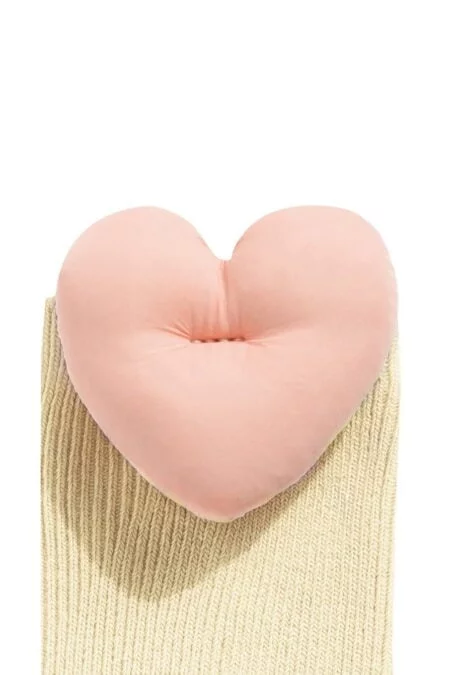 Beige knee socks with pink heart