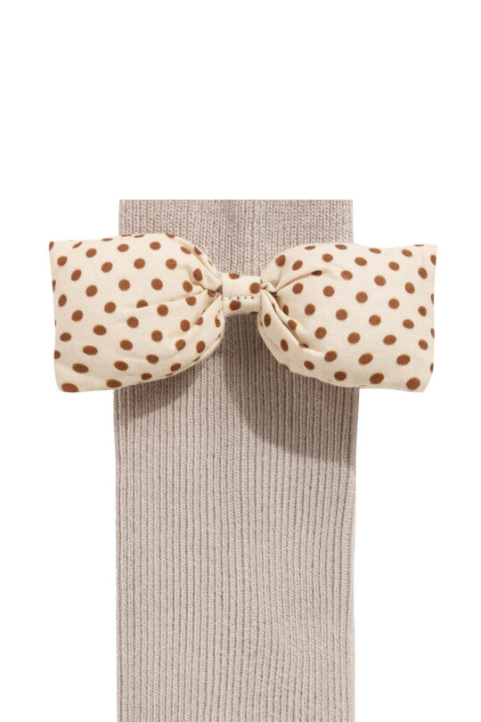 Grey girls' knee socks with bow in brown dots