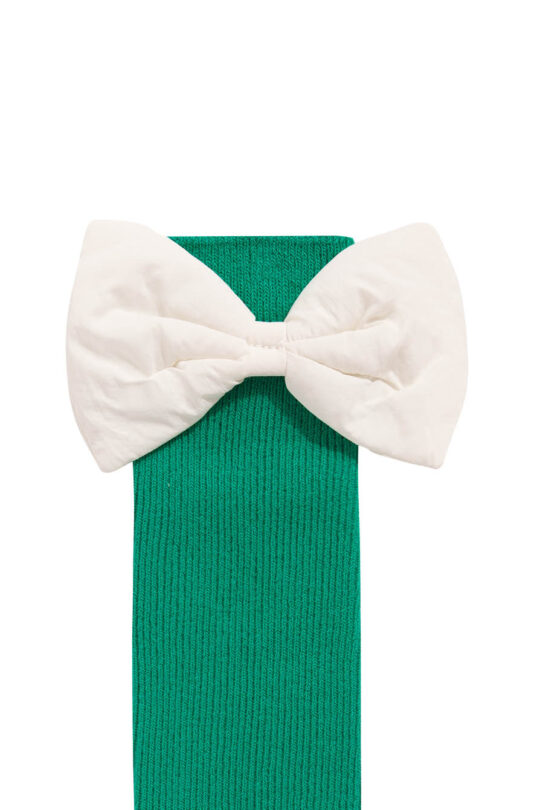 Green knee socks with white bow for Fig girl