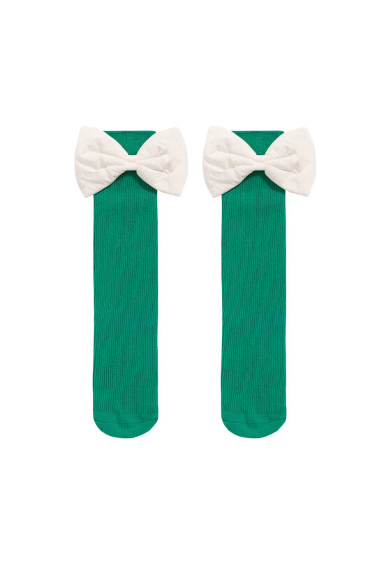 Green knee socks with white bow for Fig girl