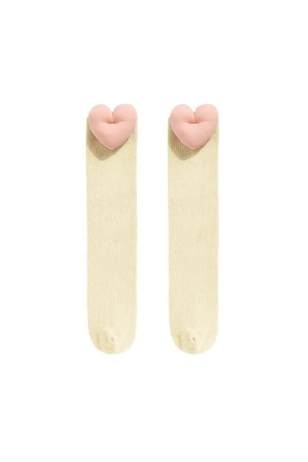Yellow girls' knee socks with a heart