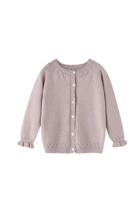 Front of knitted cardigan sweater for girls - light pink Fig sweater