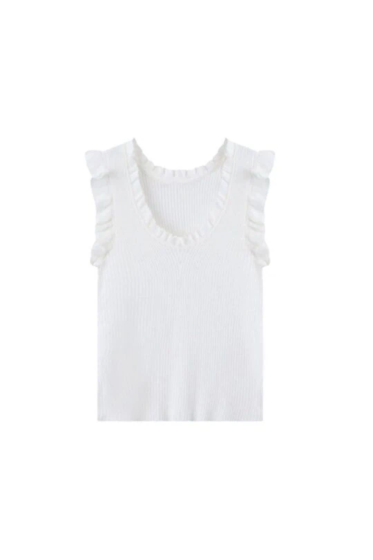 White strapless top for girls with frills and neckline