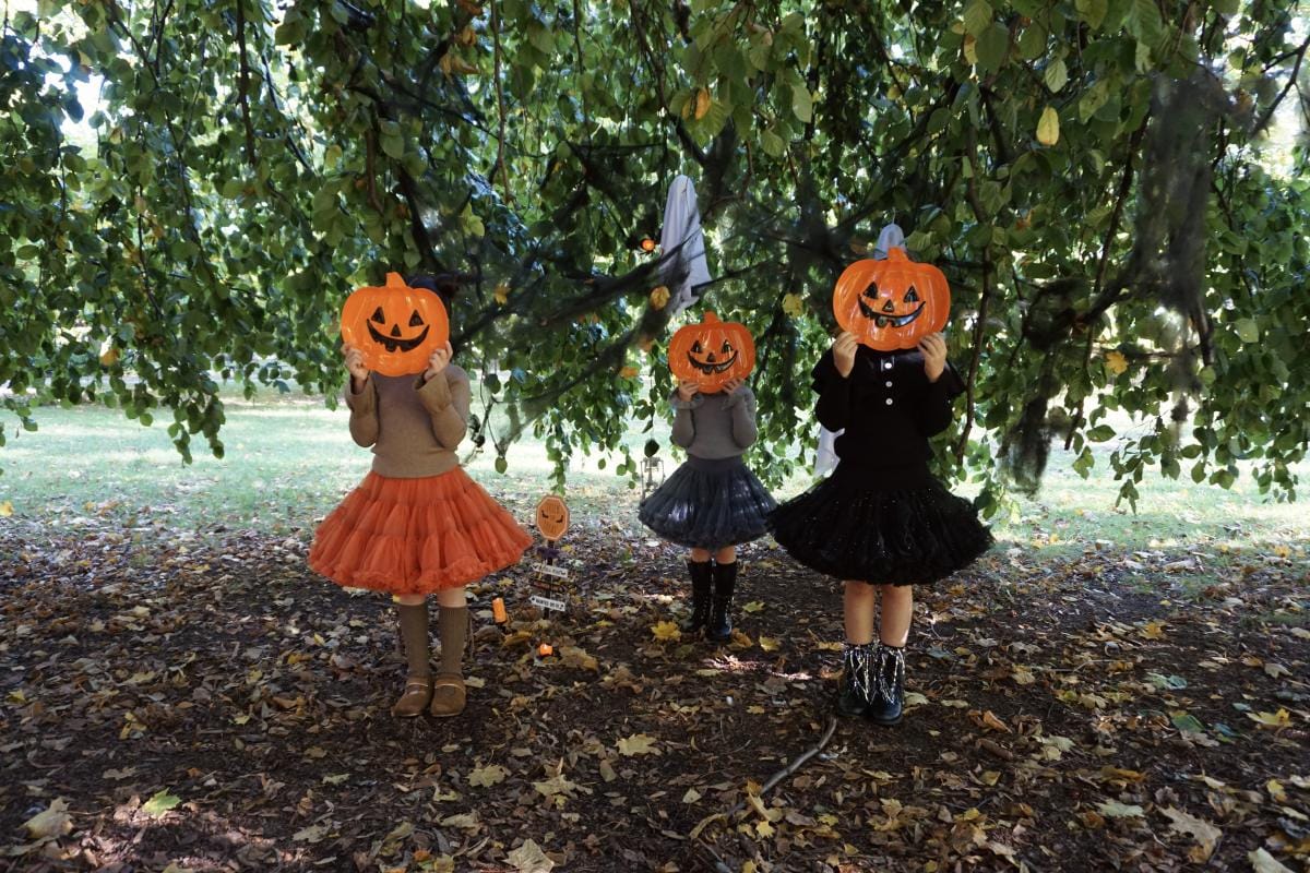Dziewczynki w kolorowych spódniczkach tiulowych jako strój na halloween