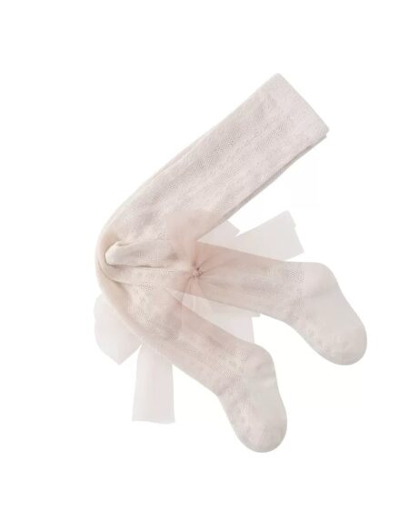 Collant rosa per ragazza con dettagli in tulle, morbido e delicato, adatti per outfit eleganti.