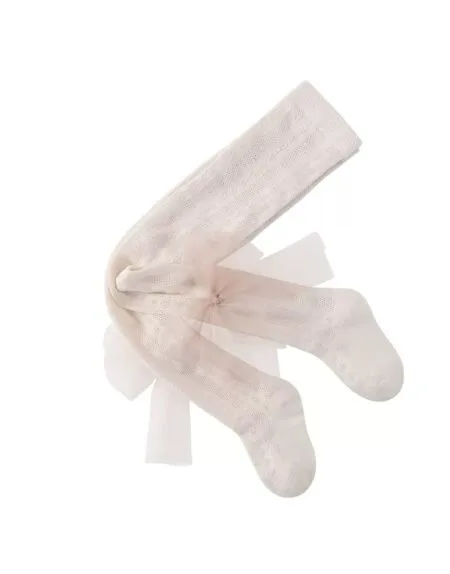 Collant rosa per ragazza con dettagli in tulle, morbido e delicato, adatti per outfit eleganti.