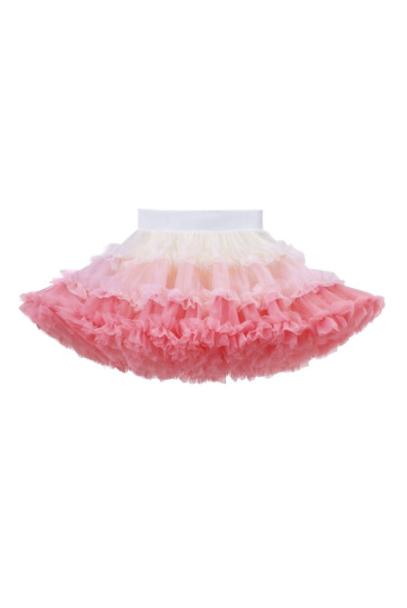 Tulle skirt for a girl in shades of pink and white, with frilly trim.