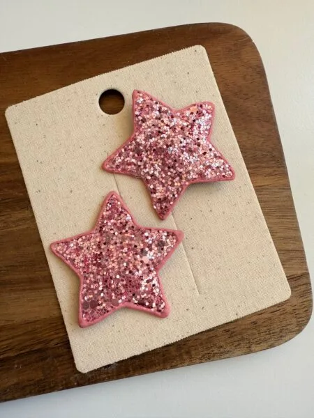 Pinzas para el pelo en forma de estrella rosa con purpurina, juego de 2 para niñas.