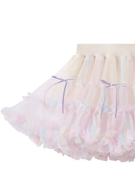 Falda de tul para niña en colores pastel con lazos, volante decorativo.