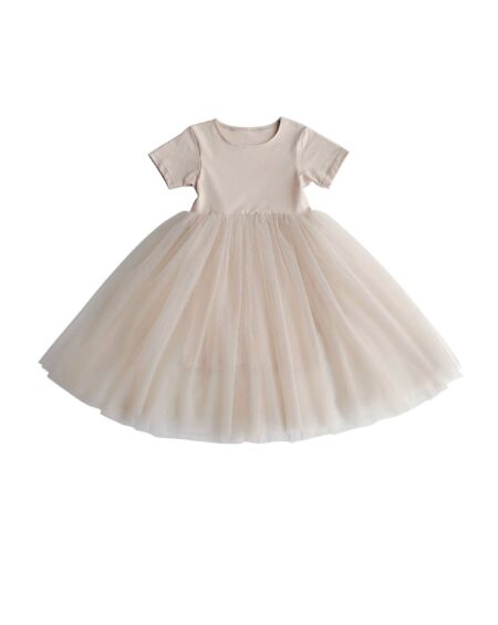 Vestido para niña, en rosa claro, con top de algodón y falda de tul.