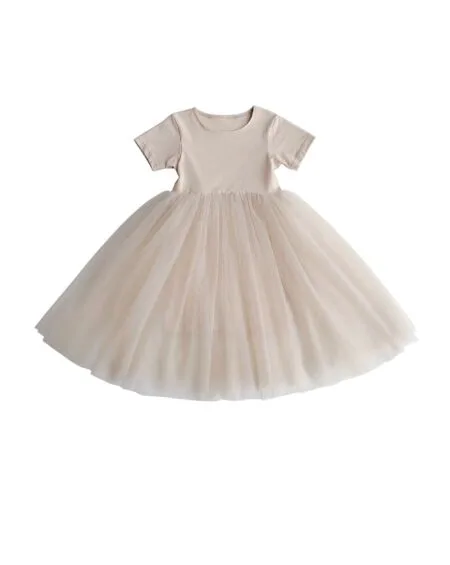 Abito per bambina, in rosa chiaro, con top in cotone e gonna in tulle.