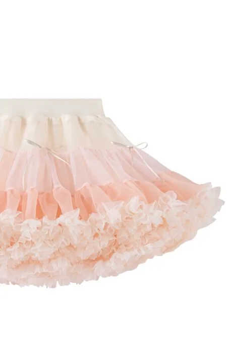 Skirt for a girl in pink shades with ruffles and satin bows.