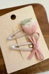 3D Hair Clip Set Strawberry and Bow 2 Pack